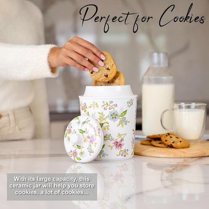 25DOL 60 Ounce Kitchen Ceramic Canister with Lid - Large Air Tight Coffee Grounds Container with Elegant Floral Pattern - Great Airtight Flour Jar, Tea Canister & Cute Cookie Jar