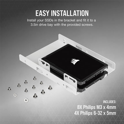 Corsair Dual SSD Mounting Bracket (3.5” Internal Drive Bay to 2.5", Easy Installation) White