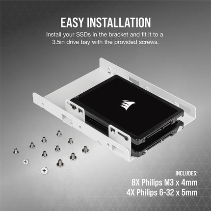 Corsair Dual SSD Mounting Bracket (3.5” Internal Drive Bay to 2.5", Easy Installation) White