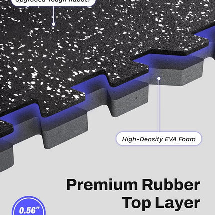 AIRHOP 1.4 cm Thick Exercise Equipment Mats, 4.32 m², 12 Tiles with Upgraded Rubber Top and High-Density EVA Foam, Large Interlocking Puzzle Gym Flooring for Home Gym, Heavy-Duty Workout, 60 x 60 cm