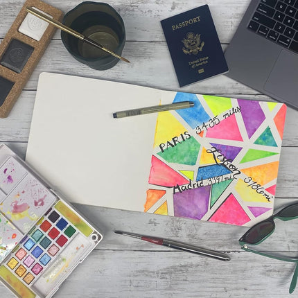 Travelogue Linen Covered Watercolour Journal 200gsm 8.25 x 8.25inches Square 60 Pages, Travel Notebook for Drawing and Sketching