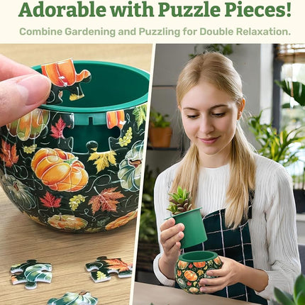 PieceRelax 3D Puzzle Planter - Hello Pumpkin Season - Small Round Plant Pots with Drainage, Home Decor Flower Pots for Indoor Cactus, Succulents Pots [K1107]