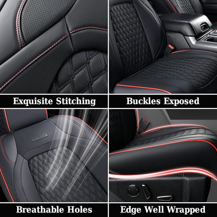 Fundas de asiento Coverado, juego completo para Jeep Wrangler, fundas de asiento de coche impermeables para automóvil, fundas de asiento de camión a medida para 2008-2012 Jeep Wrangler JK, fundas de asiento para coche de 4 puertas (línea roja)