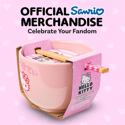 Silver Buffalo Hello Kitty Strawberry Milk 20oz Ceramic Ramen Bowl with Chopsticks