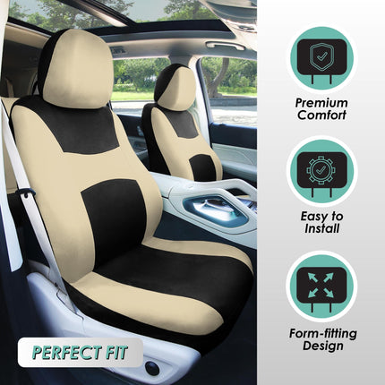 FH Group Automotive Seat Covers Black Universal Fit Bucket and Bench Cover for Cars, SUVs, and Trucks (Full Set Airbag Compatible with Split Bench) FB030BEIGEBLACK115-SEAT