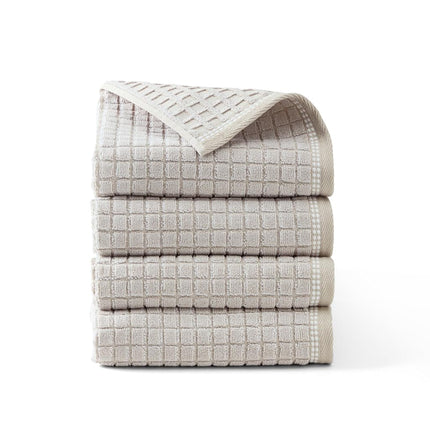 TOWN & COUNTRY EVERYDAY 4-Piece Textured Windowpane Hand Towel Set, 20x30-Inch, 100% Cotton, Plush & Absorbent 550GSM, Beige