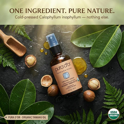 PURA D'OR 4 Oz Organic Tamanu Oil - USDA Certified 100% Pure & Natural Cold Pressed Carrier Oil, Premium Grade Moisturizer Helps Reduce Appearance of Scars & Wrinkles - For Skin & Hair - Men & Women