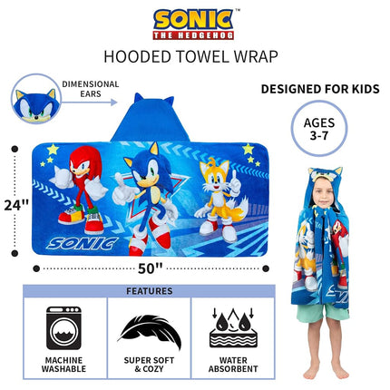 Sonic El Erizo, Anime, Toalla con capucha de felpa de algodón suave para baño/piscina/playa, 61 cm x 127 cm, de Franco Kids