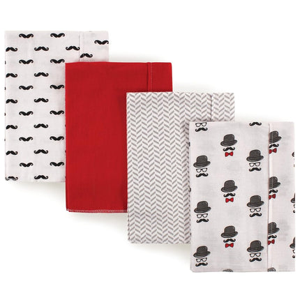 Hudson Baby Unisex Baby Cotton Flannel Burp Cloths, Mustache Hat, One Size