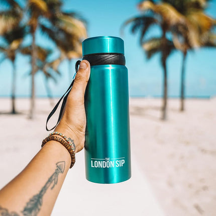 25 oz Multi-Function Travel Mug and Tumbler | Tea Infuser Water Bottle | Fruit Infused Flask | Hot & Cold Double Wall Stainless Steel Coffee Thermos | by Here & Now Supply Co. Celestial Blue
