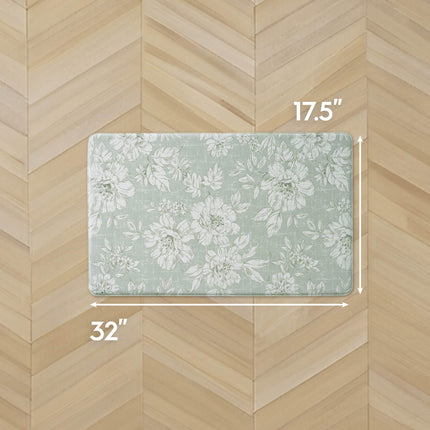 Laura Ashley - Anti-Fatigue Kitchen Mat, Iris Floral Design, Stain, Water & Fade Resistant, Cooking & Standing Relief, Non-Slip Backing, Measures 17.5" x 32", Sage Green Iris