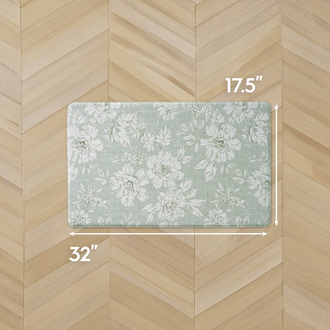Laura Ashley - Anti-Fatigue Kitchen Mat, Iris Floral Design, Stain, Water & Fade Resistant, Cooking & Standing Relief, Non-Slip Backing, Measures 17.5" x 32", Sage Green Iris