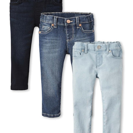 The Children's Place Jeans Skinny Basiques pour Bébé Filles et Fillettes, Lot de 3 (Blues Wash/Dk Indigo/Sky Wash), 9-12M