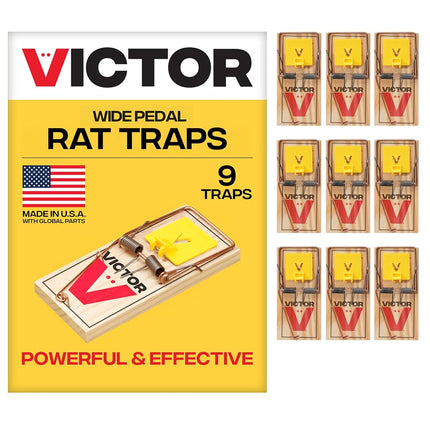 Victor M205-9 Easy Set Plastic Pedal Sustainably Sourced FSC Wood Humane Snap Rat Trap - 9 Wooden Traps