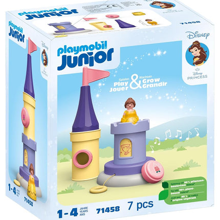 PLAYMOBIL 71458 JUNIOR & Disney: Belle's Play Tower with Sound, toys for toddlers, made from over 90% plant-based plastics, gifting toy and imaginative role-play, playsets for children ages 12 months+
