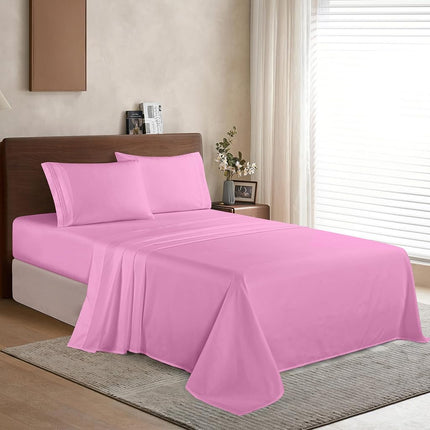 Elegant Comfort Luxury 1500 Premium Hotel Quality Microfiber 4-Piece Sheet Set - Wrinkle Resistant, All Around Elastic Fitted Sheet, Deep Pocket up to 16", California King, Light Pink