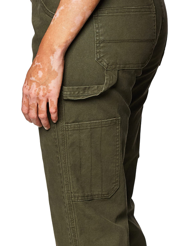 Dickies Women's Stretch Duck Double Front Carpenter Pant, Rinsed Moss Green, 16