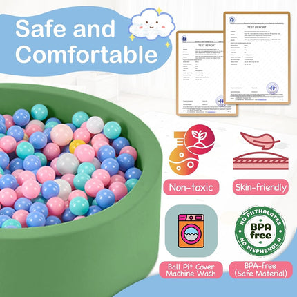 Aunekiv Baby Ball Pit, Round Soft Foam Ball Pit for Toddlers, Indoor Outdoor Small Kids Ball Pool, 90x30cm, Balls Not Included, Green