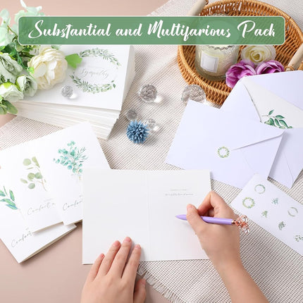 Saypacck 100 Sets Bulk Sympathy Cards with Envelopes and Stickers Condolences Bereavement Greeting Cards to Express Your Condolences(Leaves)