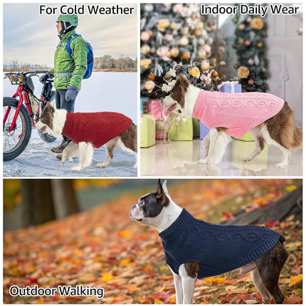 SCENEREAL Knitted Dog Sweater for Large Medium Small Dogs, Cat Dog Winter Coat Warm Sweatershirts Outfits, Classic Pet Clothes with Leash Hole, Soft Pet Knitwear Apparel for Girls Boys, Pink XXXL