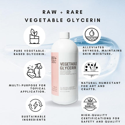 Glicerina Vegetal Glicerina 946 ml, Pura Natural Grado Alimenticio USP Grado Cosmético, Para Piel, Cabello, Manualidades, Aceite Base para Jabón - Kosher, Halal y Farmacéutico por Raw Plus Rare
