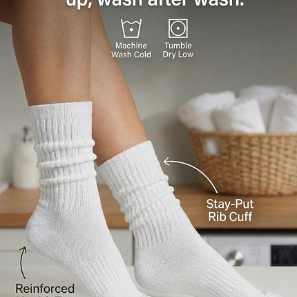 HUE Women's Slouch Sock 3 Pair Pack, White/White/White, One Size (Pack of 3)