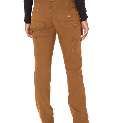 Dickies Women's Relaxed Straight Carpenter Pant, Rinsed Brown Duck, 12