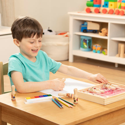 Melissa & Doug Deluxe Happy Handle Juego de Sellos (10 sellos, 5 lápices de colores y almohadilla de tinta lavable de 6 colores)