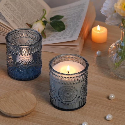 DARJEN 10 Pack Blue Candle Jars - 7.5 OZ Glass Candle Making Kits with Bamboo Lids and Labels - DIY Candle Gifts & Supplies