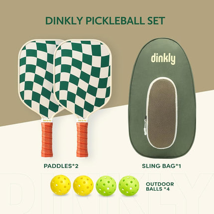 Dinkly Pickleball Paddles Set of 2 - USAPA Approved Graphite Pickleball Racket, 2 Pickleball Rackets, 4 Balls and 1 Portable Carry Bag, Pickle Ball Set for Men Women, Wave Check