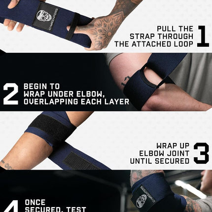 Gymreapers Weightlifting Elbow Wraps (1 Pair) - Flexible 40'' Elbow Compression Strap & Joint Support Brace - for Bench Press, Powerlifting, and Pressing (Navy)