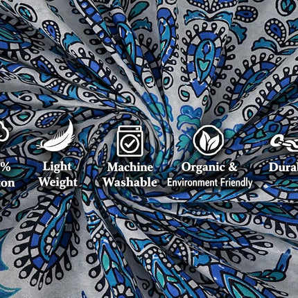 FURNISHFUL FINESSE Sky Blue Peacock Mandala Tapestry,228x272CM