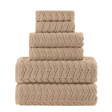 Elegant Comfort Luxury 6-Piece 100% Turkish Cotton Jacquard Braided Textured Premium Hotel Quality Towel Set– Soft and Absorbent, Includes 2 Bath Towels, 2 Hand Towels and 2 Washcloths, Taupe