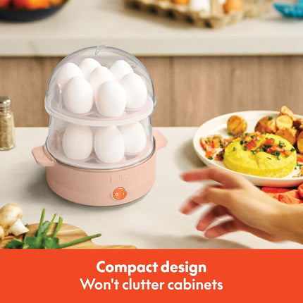 bella Cocedor de Huevos Eléctrico, Bandeja con Capacidad para 14 Huevos, Doble Piso, para Huevos Escalfados, Revueltos, Duros, Medios y Poco Hechos, Omelets y Bolitas de Masa al Vapor, Apagado Automático, 360 Vatios, Blossom