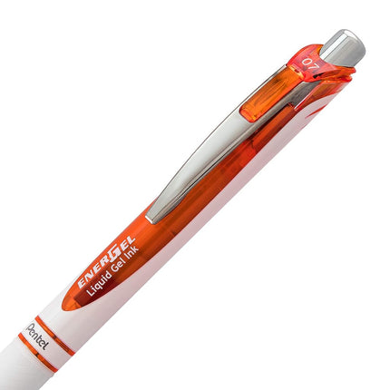 Pentel EnerGel Pearl Retractable Liquid Gel Pen, (0.7mm) Metal Tip, Medium Line, Orange Accent, Orange Ink, 12 pack (BL77PW-F)