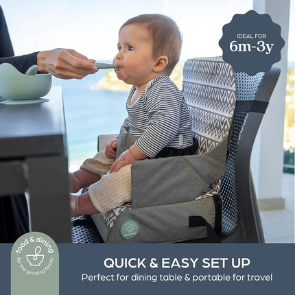 Dreambaby On-The-Go Kids Booster Seat - Portable High Chair with Handy Storage Compartments - Fits Most Dining Chairs - Lightweight, Compact, and Travel-Friendly