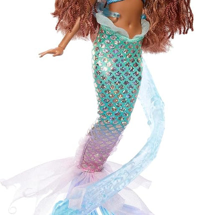 Disney The Little Mermaid Deluxe Mermaid Ariel Doll with Iridescent Tail, Hair Jewelry Beads, and Doll Stand, HNF42