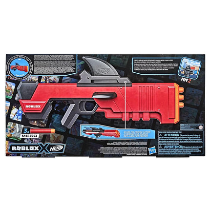 NERF Roblox MM2: Shark Seeker Dart Blaster, Shark-Fin Priming, 3 Mega Darts, Code to Unlock in-Game Virtual Item