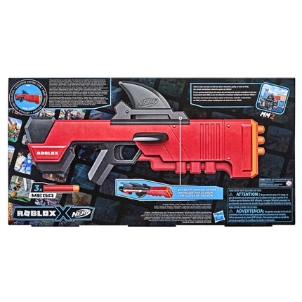 NERF Roblox MM2: Lanzador de dardos Shark Seeker, cebado con aleta de tiburón, 3 dardos Mega, código para desbloquear un artículo virtual en el juego