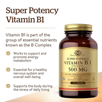 Solgar - Vitamin B1 (Thiamin) 500 mg Tablets 100 Count