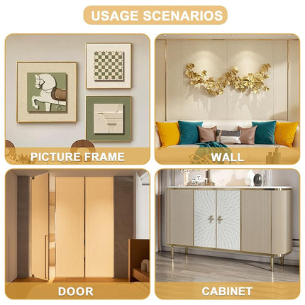 Soengsau Glossy Gold Finish Molding Trim, 393.6"L x 0.4"W Peel and Stick Decoration Strip for Ceiling, Wall, Tile Edge, Furniture Cabinet, Mirror
