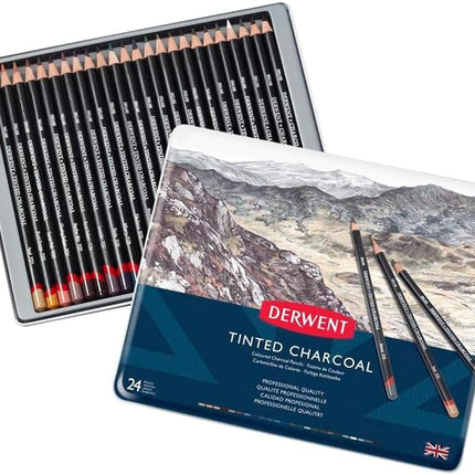 Derwent Tinted Charcoal Drawing Pencils, Drawing & Writing, Set Of 24, Watersoluble, Ideal For Blending & Smudging, Professional Quality, 2301691