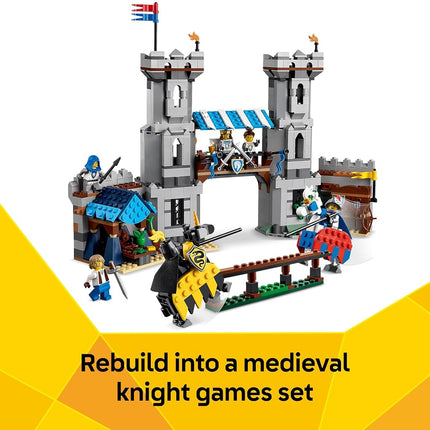 LEGO Creator 3in1 Medieval Horse Knight Castle Toy - Transforms into a Jousting Tournament Scene or a Town - incl. 6 Minifigures - Creative Gift for 9+ Year Old Boys & Girls - 31168