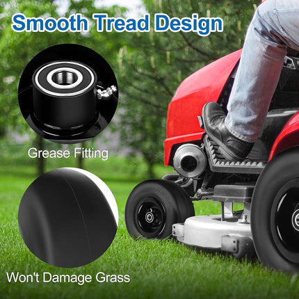 phepetroll 11x4.00-5 Flat Free Lawn Mower Tires and Wheels 3/4" 5/8" 1/2" Ball Bearings, 3.25"-5.5" Centered Hub 11x4-5 Zero Turn Mower Front Tires, Smooth Wheels for Commercial Grade Lawn