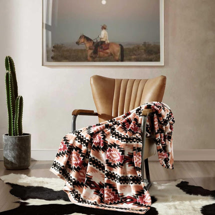 Wrangler - Throw Blanket, Soft Plush Fleece Bedding, Yellowstone Inspired, Western Decor for Bed or Couch (Plains Creek Pink, 50" x 70")