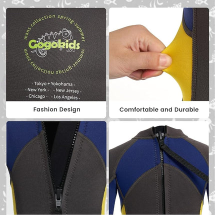Gogokids Wetsuit Kids, Children 2.5mm Neoprene Thermal Swimsuit with UV 50+ Protection, Full Length One Piece for Ages 2-10 Boys & Girls Swimming, Surfing, Diving, Snorkeling