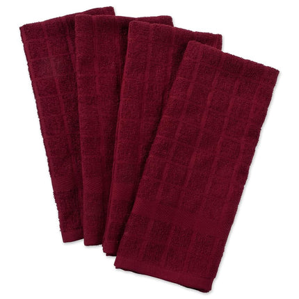 DII Windowpane Dishtowel Set, Cotton, Wine Solid, 16x26