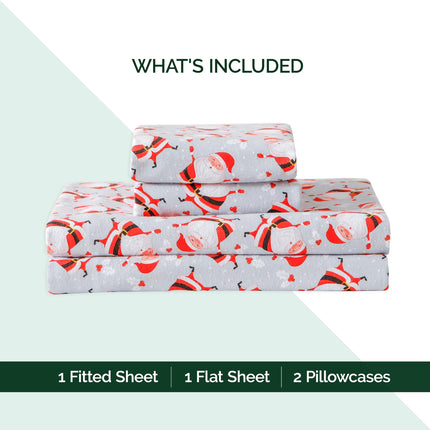 Elegant Comfort Ultra Soft 4-Piece 100% Turkish Cotton Flannel Sheet Set - Holiday Christmas Flannel Sheets, Warm and Cozy Anti-Pill Premium Quality, Deep Pocket Fitted Sheet- Twin XL, Jolly Santa