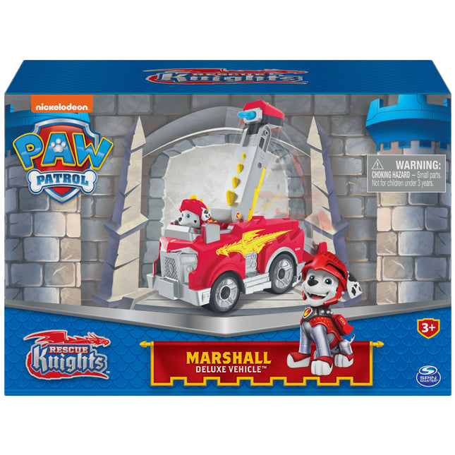 PAW Patrol, Rescue Knights Marshall, voiture de luxe transformable avec figurine, jouets pour enfants à partir de 3 ans