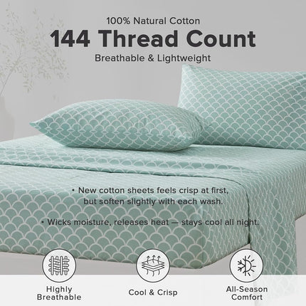 Comfort Spaces 100% Cotton Sheet Set Breathable, Lightweight, Soft with 12" Elastic Pocket Fits up to 14" Mattress, All Season Cozy Bedding, Matching Pillow Case, Twin XL Scales 3 Piece